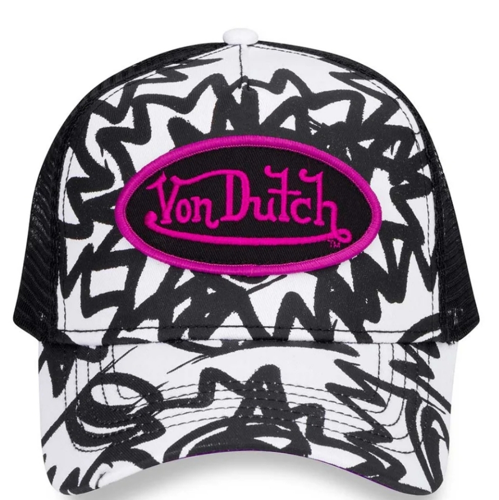 Von Dutch Black and White Cap with Pink Logo